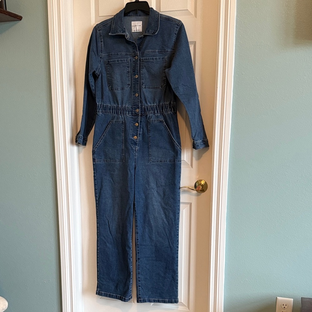 Celebrity Pink Denim Button-Up Jumpsuit